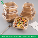  MFHVx - Combo 25 hộp giấy kraft vuông thực phẩm - Nắp PET - Nâu - Nhiều size 