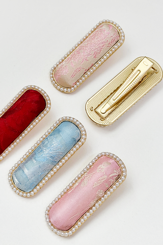 Kẹp tóc bọc lụa tơ tằm Gấm Tiên - Hình chữ nhật bo góc