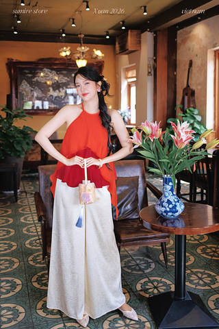 Áo yếm tơ nhũ Trà lụa - Đỏ