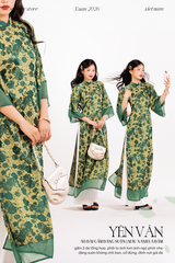 Áo dài gấm dáng suôn Yên Vân - Xanh lá đậm