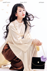 Áo dài cổ tròn Điểm Xuân - Be nhạt