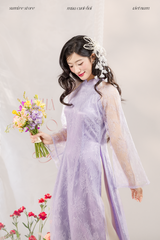 Áo dài dáng ôm ren kim sa Phúc Thiên Hương - Tím