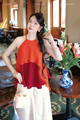 Áo yếm tơ nhũ Trà lụa - Đỏ