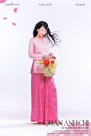 Quần dây kéo ống rộng Ánh Chi - Hồng sen