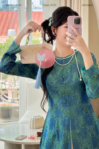 Áo bà ba lụa tơ tằm Phượng Đoan - Xanh lông công