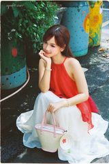 Áo yếm tơ nhũ Trà lụa - Đỏ