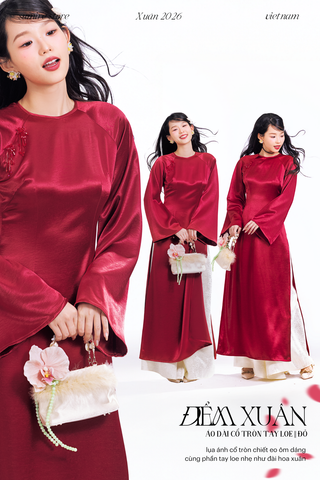 Áo dài cổ tròn Điểm Xuân - Đỏ