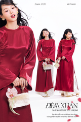 Áo dài cổ tròn Điểm Xuân - Đỏ