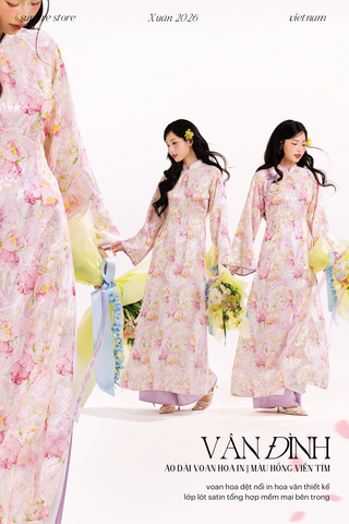 Áo dài tơ hoa Vân Đình - Hồng viền tím