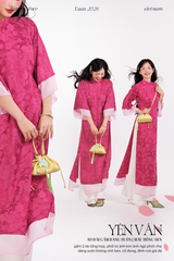 Áo dài gấm dáng suôn Yên Vân - Hồng sen
