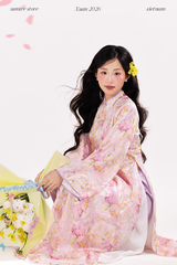 Áo dài tơ hoa Vân Đình - Hồng viền tím