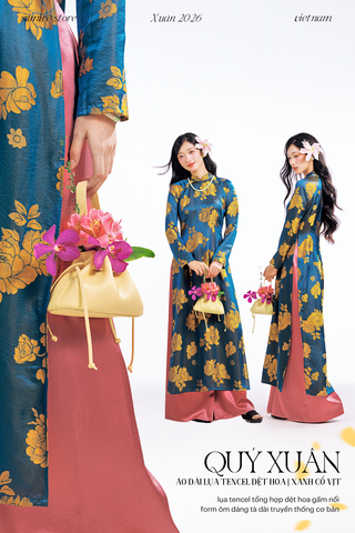 Áo dài Truyền thống Quý Xuân - Xanh cổ vịt