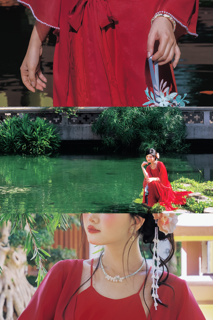 Đầm cổ yếm Tiên Dung - Đỏ lá trúc