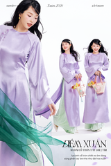 Áo dài cổ tròn Điểm Xuân - Tím