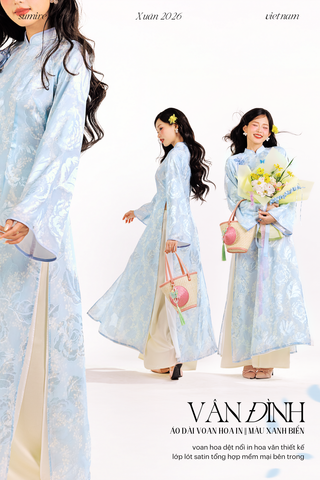 Áo dài tơ hoa Vân Đình - Xanh biển