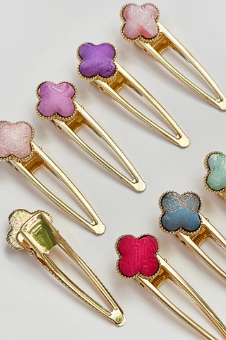 Kẹp tóc bọc lụa tơ tằm Gấm Tiên - Đầu hoa bốn cánh