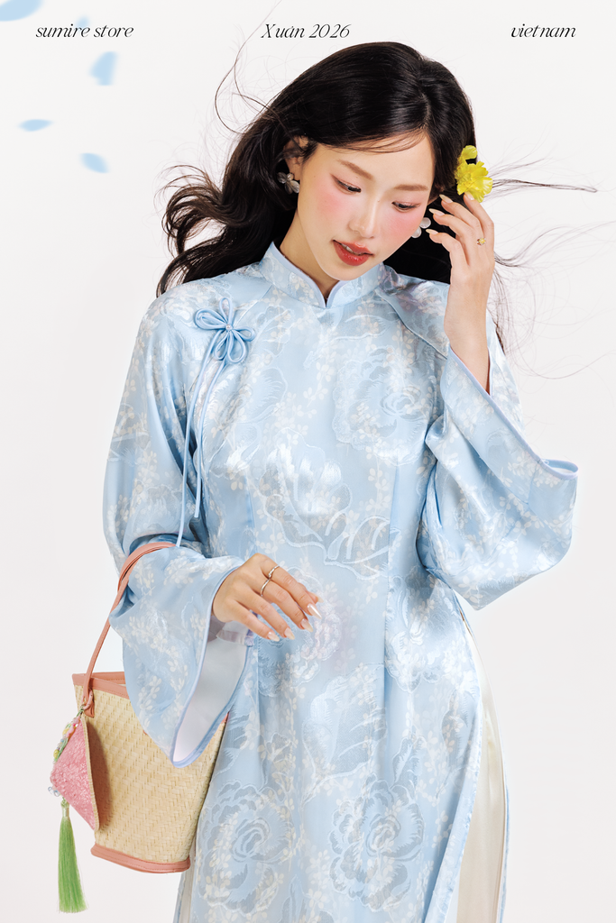 Áo dài tơ hoa Vân Đình - Xanh biển