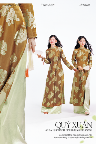 Áo dài Truyền thống Quý Xuân - Nâu hoa xanh