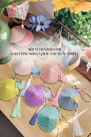 Túi cói Bàu Mây - Kèm keyring nón lá và tua rua hồ điệp