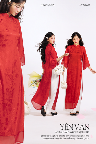 Áo dài gấm dáng suôn Yên Vân - Đỏ