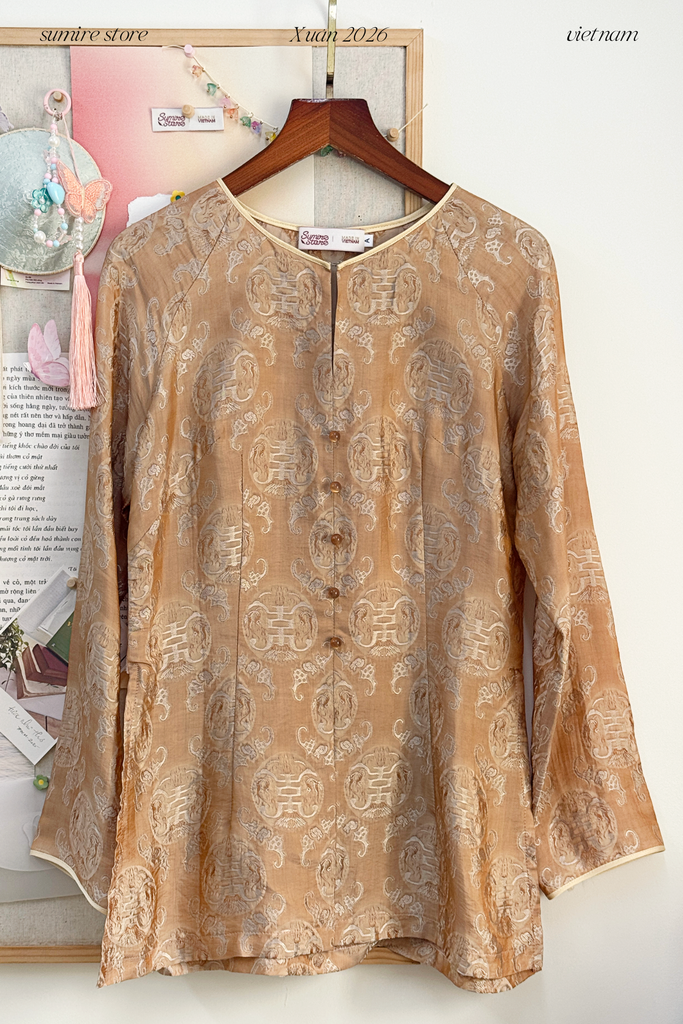 Áo bà ba lụa tơ tằm Phượng Đoan - Nâu be