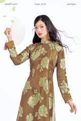 Áo dài Truyền thống Quý Xuân - Nâu hoa xanh