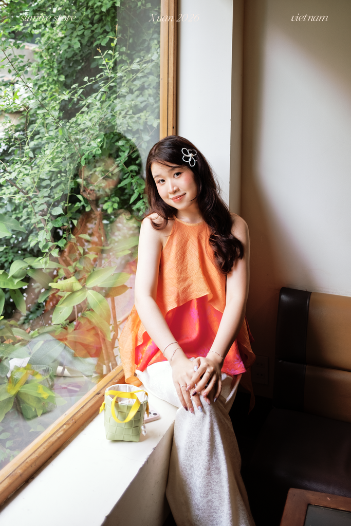 Áo yếm tơ nhũ Trà lụa - Mận cam