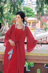 Đầm cổ yếm Tiên Dung - Đỏ lá trúc