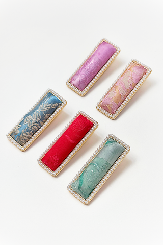 Kẹp tóc bọc lụa tơ tằm Gấm Tiên - Hình chữ nhật viền ngọc