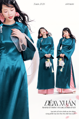 Áo dài cổ tròn Điểm Xuân - Xanh cổ vịt