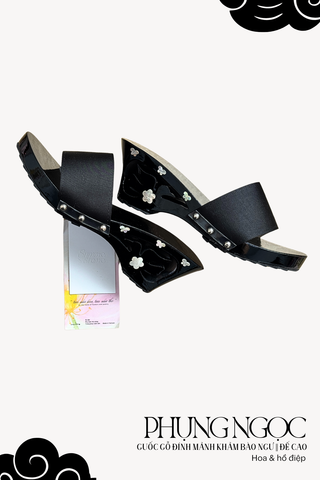 Guốc gỗ Đế cao đính xà cừ Phụng Ngọc