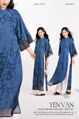 Áo dài gấm dáng suôn Yên Vân - Xanh navy