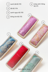 Kẹp tóc bọc lụa tơ tằm Gấm Tiên - Hình chữ nhật viền ngọc