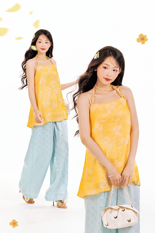 Áo hai dây tơ nhũ Trà Hương - Vàng nắng