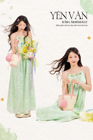 Đầm đính hạt Yên Vân - Xanh mint