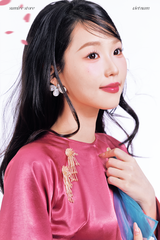 Áo dài cổ tròn Điểm Xuân - Hồng đậm