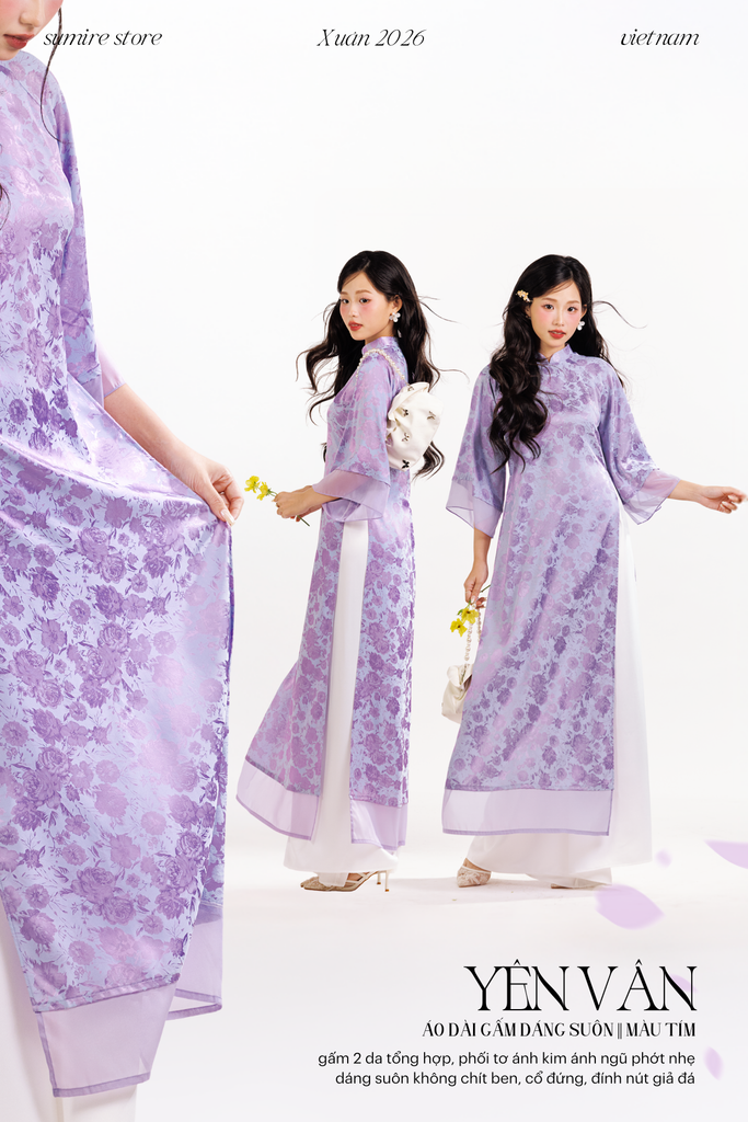 Áo dài gấm dáng suôn Yên Vân - Tím