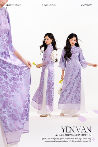 Áo dài gấm dáng suôn Yên Vân - Tím