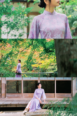 Áo dài gấm dáng suôn Yên Vân - Tím