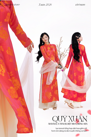 Áo dài Truyền thống Quý Xuân - Hồng sen