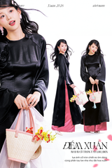 Áo dài cổ tròn Điểm Xuân - Đen