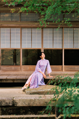 Áo dài gấm dáng suôn Yên Vân - Tím