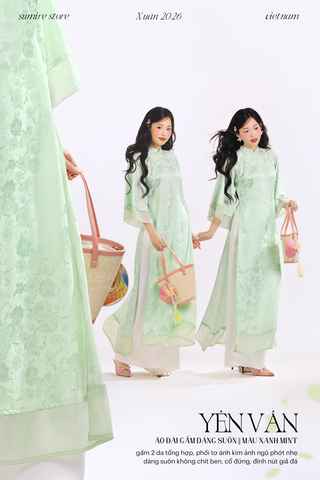 Áo dài gấm dáng suôn Yên Vân - Xanh mint
