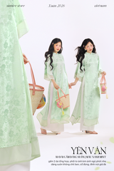 Áo dài gấm dáng suôn Yên Vân - Xanh mint