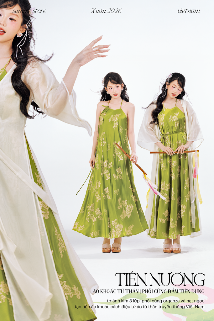 Đầm cổ yếm Tiên Dung - Xanh cốm