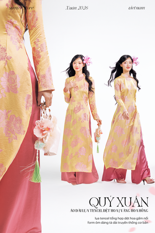 Áo dài Truyền thống Quý Xuân - Vàng hoa hồng