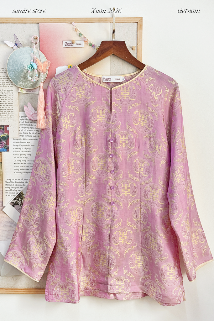 Áo bà ba lụa tơ tằm Phượng Đoan - Tím ánh kem