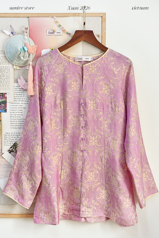 Áo bà ba lụa tơ tằm Phượng Đoan - Tím ánh kem