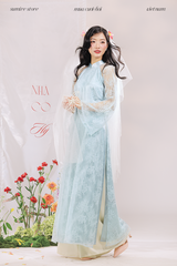 Áo dài dáng ôm ren kim sa Phúc Thiên Hương - Xanh lơ nhạt