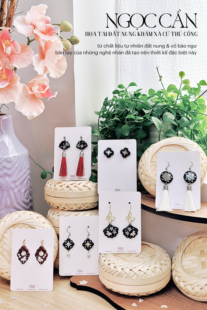 Hoa tai đất nung Ngọc Cẩn - Cánh quạt charm hồ điệp